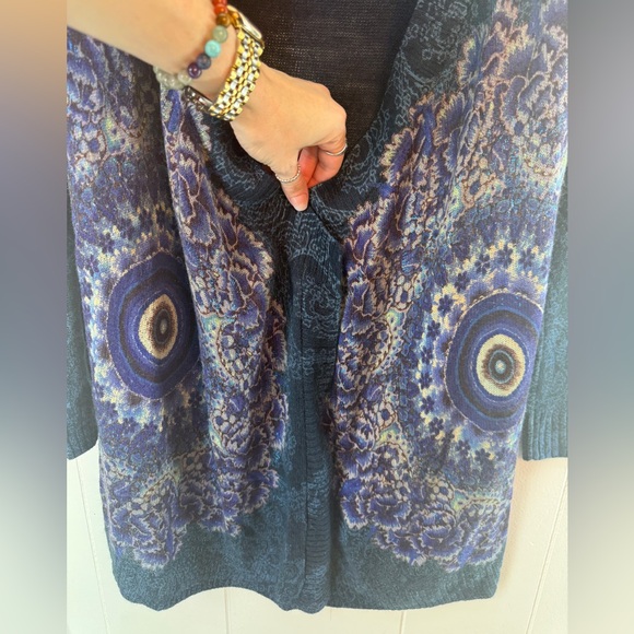 Desigual Women's Navy and Purple geometric design knit open Cardigan wool blend - Picture 4 of 10